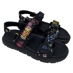 Christian Dior Black and embroidered Floral Sandals Sz-37